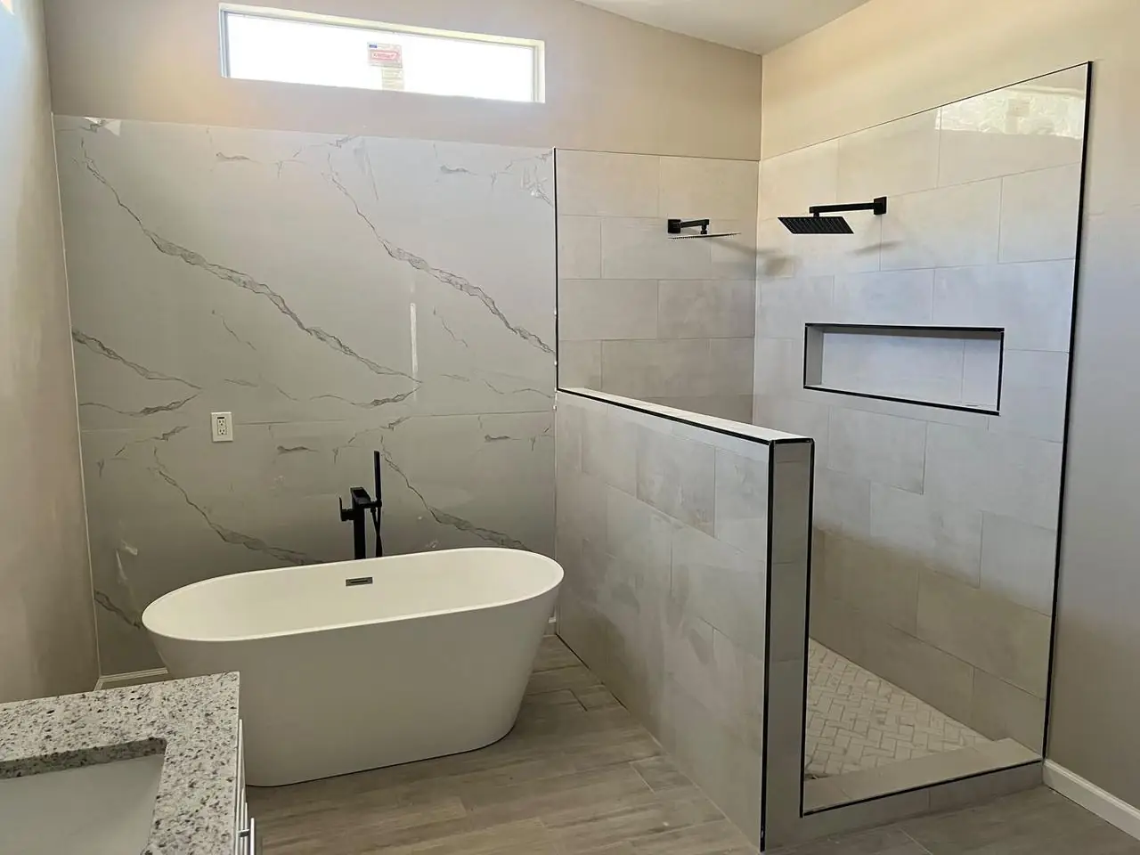 Shower and freestanding tub